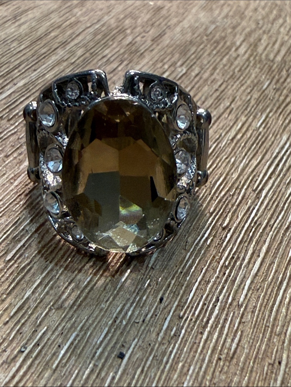 Smoky Topaz Oval Crystal Statement Ring - Women Jewelry